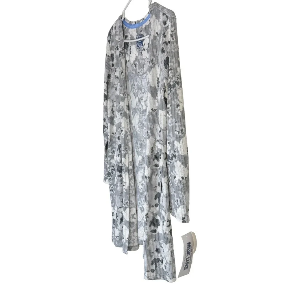Muk Luks Pajama Set Womens Medium Marble Blur Textured Butter Knit 3pc Tank Wrap